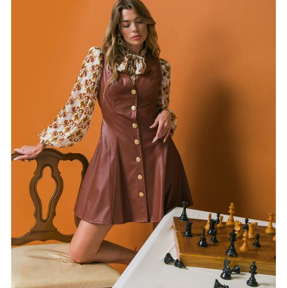 Brown faux leather mini dress - Picture 3 of 4